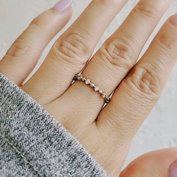 925 Sterling Silver Women's Thin Ring Promise Engagement Eternity Band Ring - Picture 2 of 8